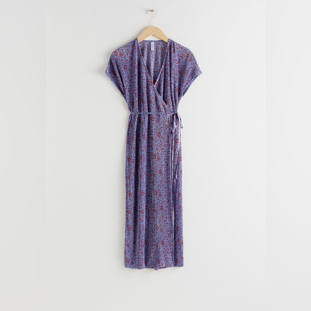 & Other Stories Plisse Pleated Wrapped Midi Dress EU34